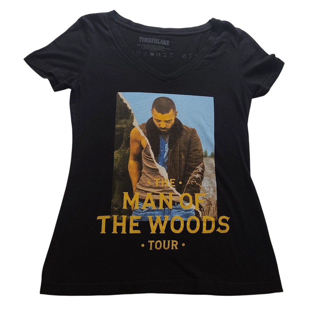 Justin Timberlake Man of the Woods Tour Graphic T-Shirt‎ Black V-Neck Women's M